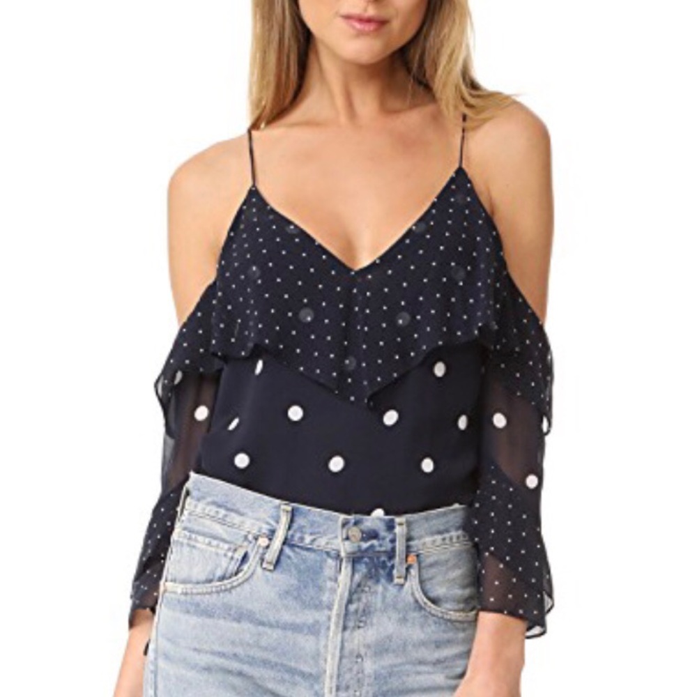 Nicholas Polka Dot silk off shoulder blouse
